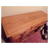 OAK ENTERTAINMENT CABINET - GLASS MISSING IN ONE DOOR