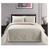 Mk Collection Solid Embossed Bedspread Bed Cover (King/Cali King Size)