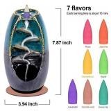 SPACEKEEPER Ceramic Backflow Incense Holder Waterfall Incense Burner, with 120 Backflow Incense Cones + 30 Incense Stick, Aromatherapy Ornament Home Decor, Blue Set