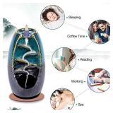 SPACEKEEPER Ceramic Backflow Incense Holder Waterfall Incense Burner, with 120 Backflow Incense Cones + 30 Incense Stick, Aromatherapy Ornament Home Decor, Blue Set