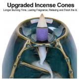 SPACEKEEPER Ceramic Backflow Incense Holder Waterfall Incense Burner, with 120 Backflow Incense Cones + 30 Incense Stick, Aromatherapy Ornament Home Decor, Blue Set