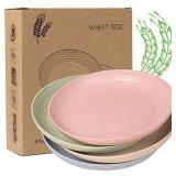 Wheat Straw Plates 9 Inch - Microwave & Dishwasher Safe - Set of 4 - Lightweight, Unbreakable Serving Dishes -Perfect for Dinner Dishes - Healthy for Kids Children & Adult, BPA Free & Eco-Friendly