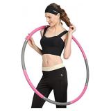 JUZUBA Hula Hoop for Adults 2Lb Soft Foam Padded Weighted Hoola Hoop for Women & Men for Fitness, Exercise & Dancing 8 Sections Easy to Assemble & Spin, Portable Workout Hula Hoop, Pink Varies slightl