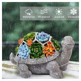 Garden Statues Turtle Outdoor Ornament Figurines with Solar Powered Lights Christmas Decorations for Patio Yard Lawn Gardening Gifts