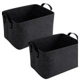 2Pack Felt Storage Basket, Foldable Storage Cubes Box, Open Storage Bin Laundry Hamper with Handles, Felt Fabric Organizer Cube Boxes Shelf Baskets for Clothing Toys Books