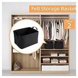 2Pack Felt Storage Basket, Foldable Storage Cubes Box, Open Storage Bin Laundry Hamper with Handles, Felt Fabric Organizer Cube Boxes Shelf Baskets for Clothing Toys Books