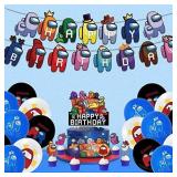 Among Gamer Us Birthday Party Supplies Among Game Us Party Decorations Set Include Banners Balloons Cake Tops varies from stock photo includes table ware
