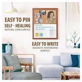 Dry Erase Cork Board Combo, maxtek 24 x 18 inches Hanging Combination Whiteboard for Wall Magnetic Whiteboard & Bulletin Board Wall Mounted for Home, Office & Classroom [Natural Wooden Frame