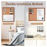 Dry Erase Cork Board Combo, maxtek 24 x 18 inches Hanging Combination Whiteboard for Wall Magnetic Whiteboard & Bulletin Board Wall Mounted for Home, Office & Classroom [Natural Wooden Frame