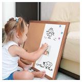 Dry Erase Cork Board Combo, maxtek 24 x 18 inches Hanging Combination Whiteboard for Wall Magnetic Whiteboard & Bulletin Board Wall Mounted for Home, Office & Classroom [Natural Wooden Frame