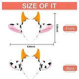 Cow Ears Headband 2Pcs Cow Ears and Horns Headband Plush Cow Print Top Cow Ears Costume Headwear Cow Ears Cosplay Hair Accessories for Christmas Halloween Festival Theme Party Cosplay Costume