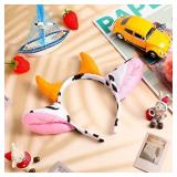 Cow Ears Headband 2Pcs Cow Ears and Horns Headband Plush Cow Print Top Cow Ears Costume Headwear Cow Ears Cosplay Hair Accessories for Christmas Halloween Festival Theme Party Cosplay Costume