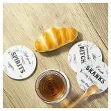 Coasters for Coffee Table, Yeeper Set of 8 Funny Ceramic Coasters, Gift for Housewarming Birthday House Decor, Conversation Starter, Humor Saying, for Dining Room Table brown with words not white