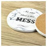 Coasters for Coffee Table, Yeeper Set of 8 Funny Ceramic Coasters, Gift for Housewarming Birthday House Decor, Conversation Starter, Humor Saying, for Dining Room Table brown with words not white