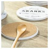 Coasters for Coffee Table, Yeeper Set of 8 Funny Ceramic Coasters, Gift for Housewarming Birthday House Decor, Conversation Starter, Humor Saying, for Dining Room Table brown with words not white