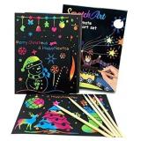 lifetop Scratch Art for Kids, 50 Sheets Rainbow Magic Scratch Paper Crafts Drawing Supplies with 4 Stencils & 5 Wooden Stylus for Age 3-10 Girls Boys DIY Birthday Halloween Christmas Party Game Favor