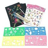 lifetop Scratch Art for Kids, 50 Sheets Rainbow Magic Scratch Paper Crafts Drawing Supplies with 4 Stencils & 5 Wooden Stylus for Age 3-10 Girls Boys DIY Birthday Halloween Christmas Party Game Favor