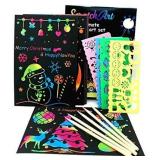 lifetop Scratch Art for Kids, 50 Sheets Rainbow Magic Scratch Paper Crafts Drawing Supplies with 4 Stencils & 5 Wooden Stylus for Age 3-10 Girls Boys DIY Birthday Halloween Christmas Party Game Favor