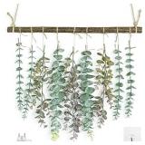 Artificial Eucalyptus Greenery Hanging Wall Decor Artificial Eucalyptus Vines Wall Hanging Plants with Wooden Stick Farmhouse Rustic Boho Wall Decor for Bedroom, Living Room, Entryway and Bathroom