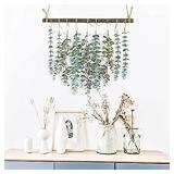 Artificial Eucalyptus Greenery Hanging Wall Decor Artificial Eucalyptus Vines Wall Hanging Plants with Wooden Stick Farmhouse Rustic Boho Wall Decor for Bedroom, Living Room, Entryway and Bathroom