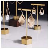 GemeShou Gold Metal Earring T Bar Stand Retail Display Holders for Show, Jewelry Online Stores Photography Display Props OrganizerãGold-Hexagon Base Height 4.5"ã single stand