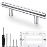 Voolan 30 Pack Cabinet Handles with Mounting Template, Modern Style Stainless Steel Kitchen Cabinet Hardware Pulls, 6" Length (3.75" Hole Center), Brushed Nickel