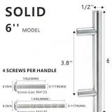 Voolan 30 Pack Cabinet Handles with Mounting Template, Modern Style Stainless Steel Kitchen Cabinet Hardware Pulls, 6" Length (3.75" Hole Center), Brushed Nickel