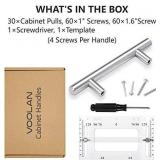 Voolan 30 Pack Cabinet Handles with Mounting Template, Modern Style Stainless Steel Kitchen Cabinet Hardware Pulls, 6" Length (3.75" Hole Center), Brushed Nickel