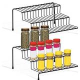 2 Spice Rack Organizer for Cabinet, 4 Tier Step Spice Shelf for Kitchen Countertop and Pantry, Seasoning Rack, 17 x 12 x 4.5 inch, Wire Metal (2 Pack