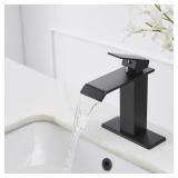 Genta Single Hole Single-Handle Bathroom Faucet in Matte Black may vary from stock photo