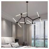 Weesalife Sputnik Modern Chandelier 10-Lights with Frosted Glass Shade, Pendant Lighting Fixture, Matte Black & Industrial Retro Style, for Dining Room, Living Room, Kitchen Island, Hotel, Farmhouse