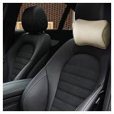 Memory Foam Car Neck Pillow Soft Leather Headrest for Driving Home Office Beige (1PC) varies slightly from stock photo