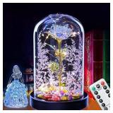 Beauty and the Beast Rose, Galaxy Rose with Led Light and Artificial Flowers in Glass Dome Forever Rose on Wooden Base. Mom Birthday Gift and Valentine