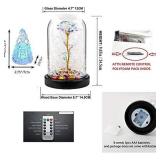 Beauty and the Beast Rose, Galaxy Rose with Led Light and Artificial Flowers in Glass Dome Forever Rose on Wooden Base. Mom Birthday Gift and Valentine