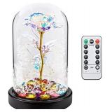 Beauty and the Beast Rose, Galaxy Rose with Led Light and Artificial Flowers in Glass Dome Forever Rose on Wooden Base. Mom Birthday Gift and Valentine
