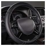 Classic Automotive Universal black leather steering wheel cover** see pics for design