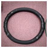 Classic Automotive Universal black leather steering wheel cover** see pics for design