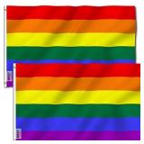 ANLEY Set of 2 Rainbow Flags 10.2 x 1.8m 6 Stripes - Vivid Colors and UV Resistant - Canvas Head and Double Stitching - Polyester Banner with Brass Grommets 1.2 x 1.8 m