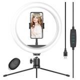 WAULNPEKQ 10" Selfie Ring Light with Tripod Stand & Phone Holder, Dimmable Desk LED Makeup Ring Light for Live Streaming/Zoom Meetings/YouTube Video/Volg, Compatible with Smart Phones