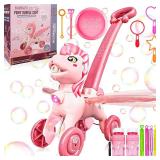 IGINOA Bubble Machine Blower Blaster Lawn Mower Maker Pink Toy Fun Portable Handheld Automatic Electric Outdoor Summer Birthday Best Gift Light Music for Toddler Boy Girl Kid 1 2 3 4 5- Year Old Unico