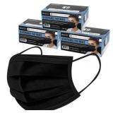 TCP Global Salon World Safety - Black Face Masks 3 Boxes (150 Masks) Breathable Disposable 3-Ply Protective with Nose Clip and Ear Loops