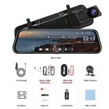 Jansite 10 inches 2.5K Car DVR Touch Screen Stream Media Dual Lens Video Recorder Rearview mirror Dash cam Front and Rear camera