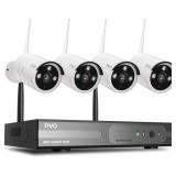 PVO Surveillance NVR Kits, 8 Channel Home Security Camera System 4PCS 1080P WiFi Security Camera Outdoor Built-in Repeater with IP66 Waterproof, Night Vision, Motion Alert, Remote Views, No Hard Disk