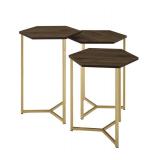 Walker Edison Set of 3 Hex Nesting Tables in Graphite and Gold