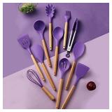 MiXXAR 11 Pieces Silicone Kitchen Utensils Set Silicone Cooking Utensils Wooden Handle Silicone Cooking Utensils Bpa-free Non-stick Heat Resistant Silicone Kitchenware With Storage Bucket