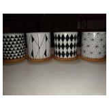 FairyLavie 3 Inch Ceramic Little Pots for Plants, Geometric Pattern Succulent Plant Pots Planters with Bamboo Tray, Perfect for Home Office Decor and Ideal Gift for Family Friends Colleague, Set of 4