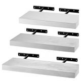 BATODA 3pcs (13â â 15â â 17â) Floating Shelves Wall Mounted with Invisible Brackets âWhite Floating Shelves Small - Rustic Acacia Wood Wall Storage Shelf for Bedroom, Liv