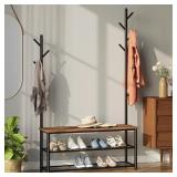 Rolanstar Shoe Bench with Coat Rack, 3-Tier Entryway Bench