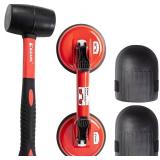 EZARC Floor Gap Fixer Tool, Laminate Flooring Gap Repair Kit Include Heavy Duty Double Aluminum Suction Cup, Rubber Mallet and Foam Kneepads