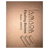 AMADA HOMEFURNISHING White Floating Shelves - Wall Mounted Shelf with Triangle Golden Metal Brackets for Living Room, Bedroom, Kitchen Set of 3, AMFS12